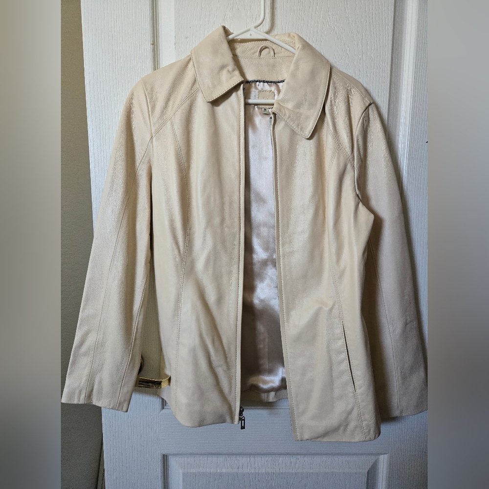 Wilsons Leather Cream Leather Jacket Womens Size M Soft Pelle Studio Pockets